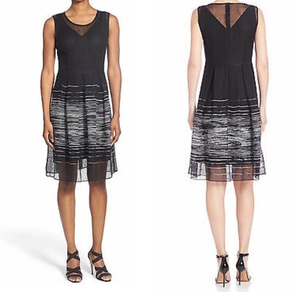 Elie Tahari Jessy Black White Striped Linen Blend Pleated Dress 4